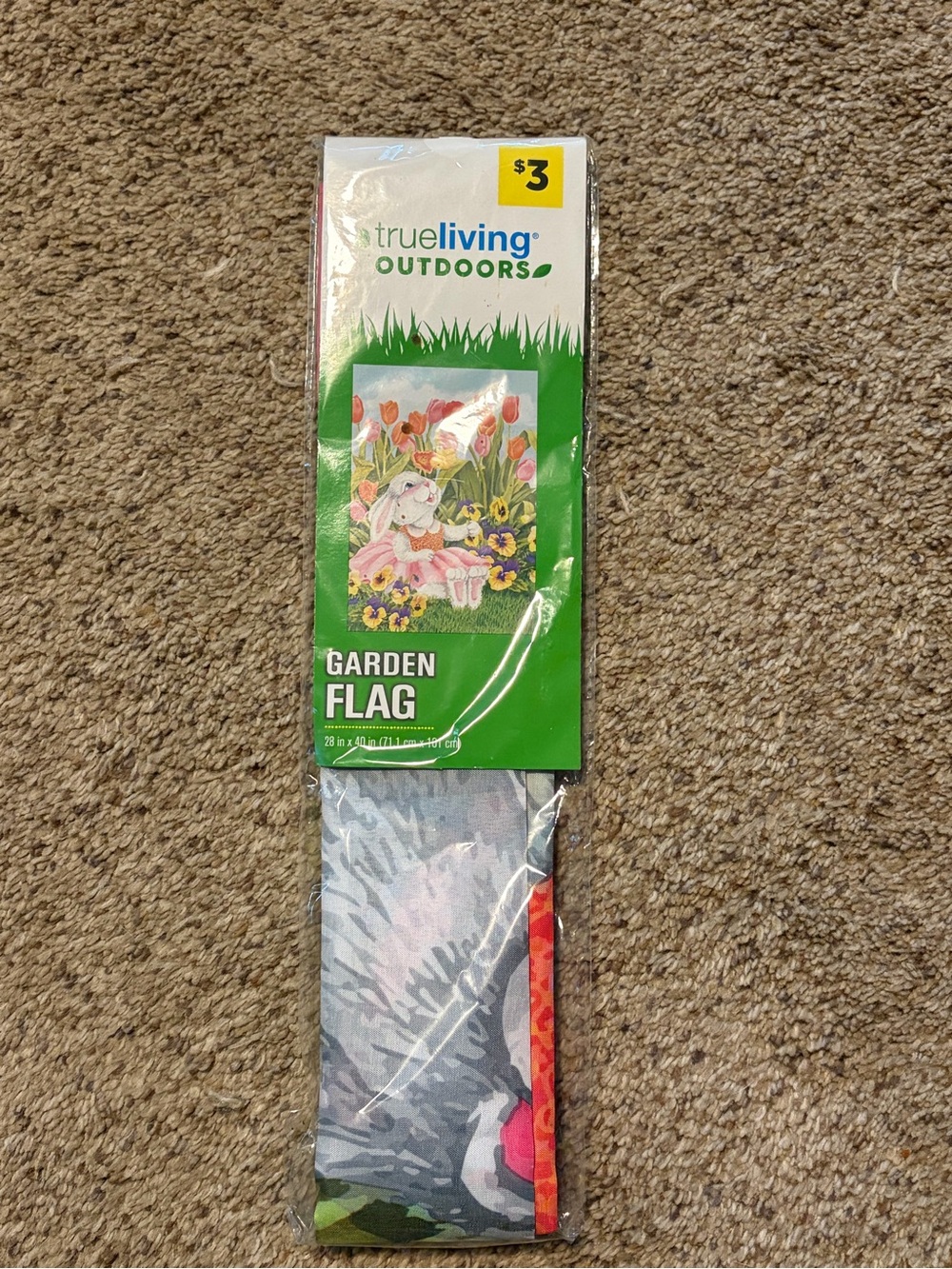 True Living Outdoors Garden Flag - Floral Bunny Design in Green & Pink